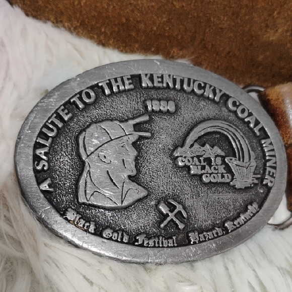 RARE! Salute To The Kentucky Coal Miner 1980 Buckle Leather Belt Limited Edition - Picture 2 of 9